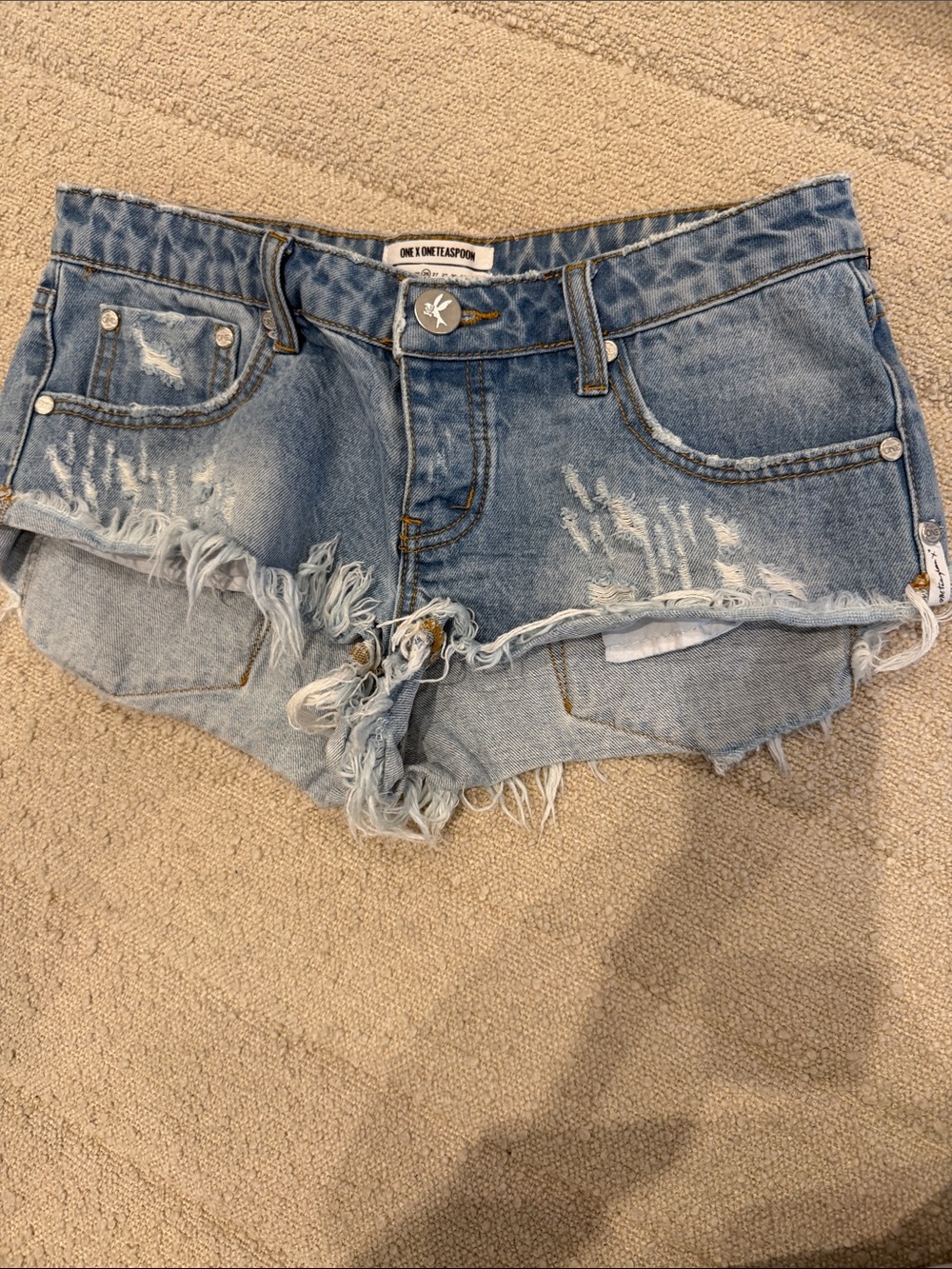 One Teaspoon NO 2’s Faded Blue Distressed Denim Cutoff Shorts
